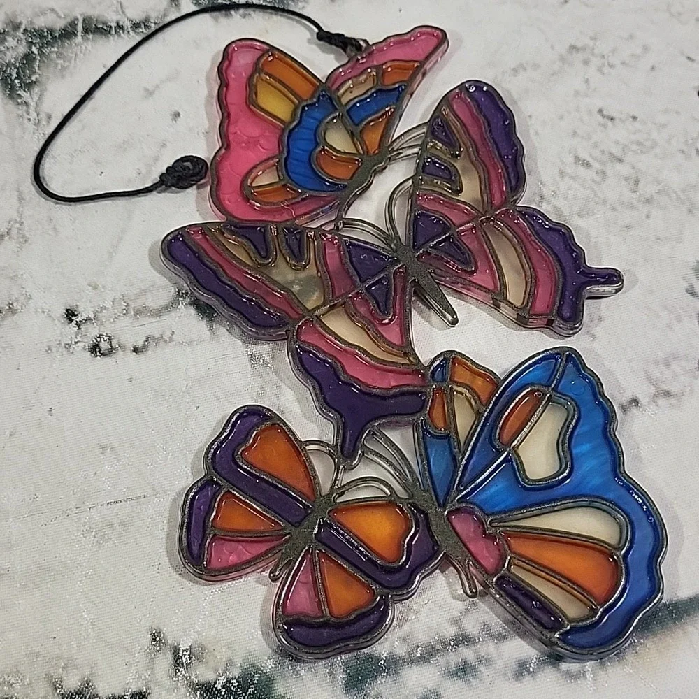 Vintage 70s Butterfly Window Hanger Suncatcher Plastic Hippie Fairycore Decor